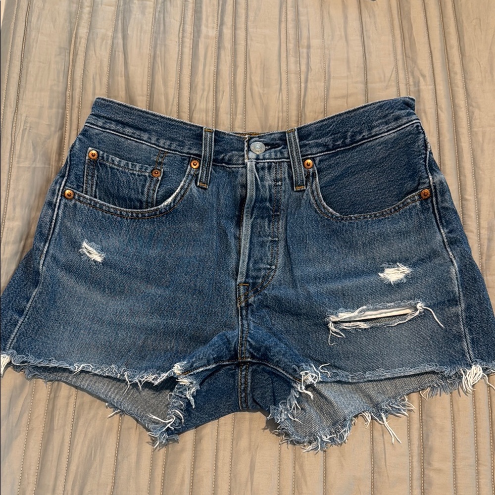 Levi's Blue Distressed Jean Shorts